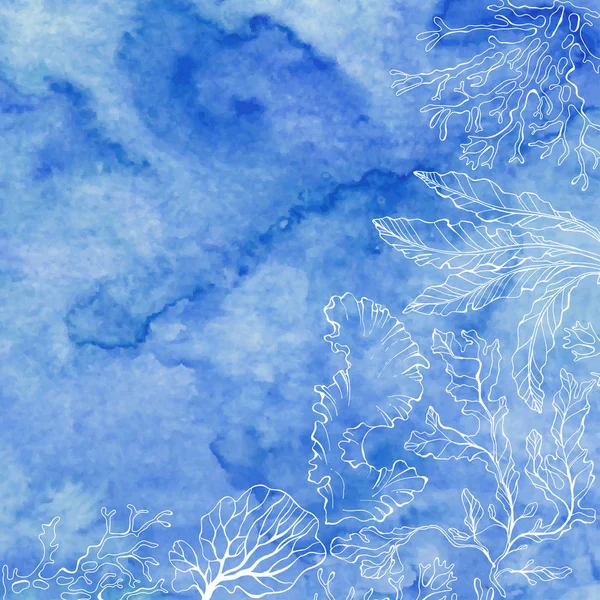 Algues sur fond bleu aquarelle — Image vectorielle