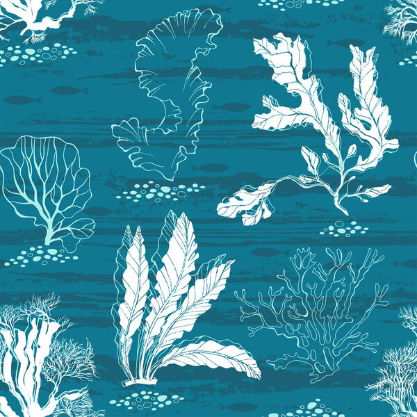 Seamless monochrome background with algae.