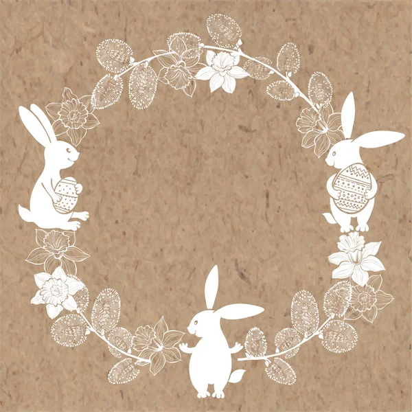 Round frame with Easter bunnies — Stock Vector