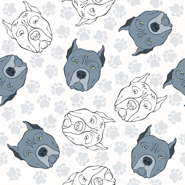 Pit Bull faces Seamless pattern — Stock Vector