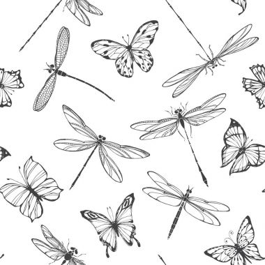 Yusufçuk ve kelebekler desen. 