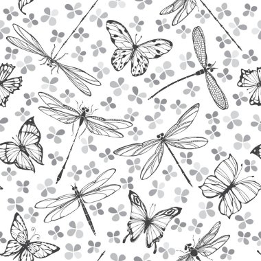 Kelebekler ve yusufçuk ile desen 