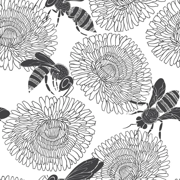 Bees and dandelions pattern.