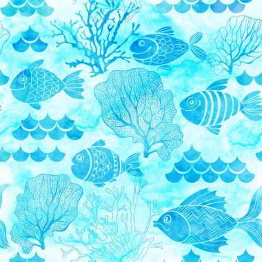 Sulu Boya desen ile balıkçı 