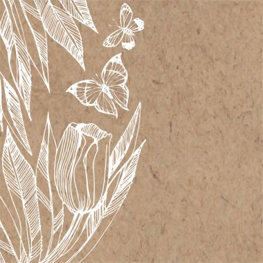 Lale çizilmiş ve kelebekler.