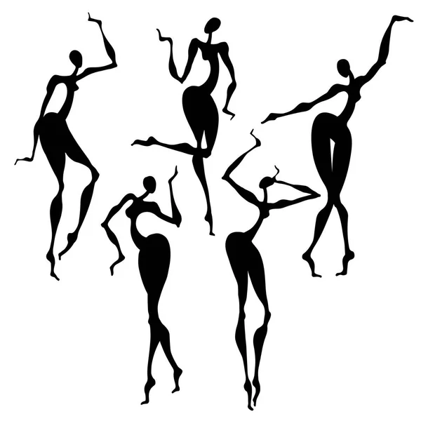Μαύρες σιλουέτες χορό κοριτσιών — Διανυσματικό Αρχείο