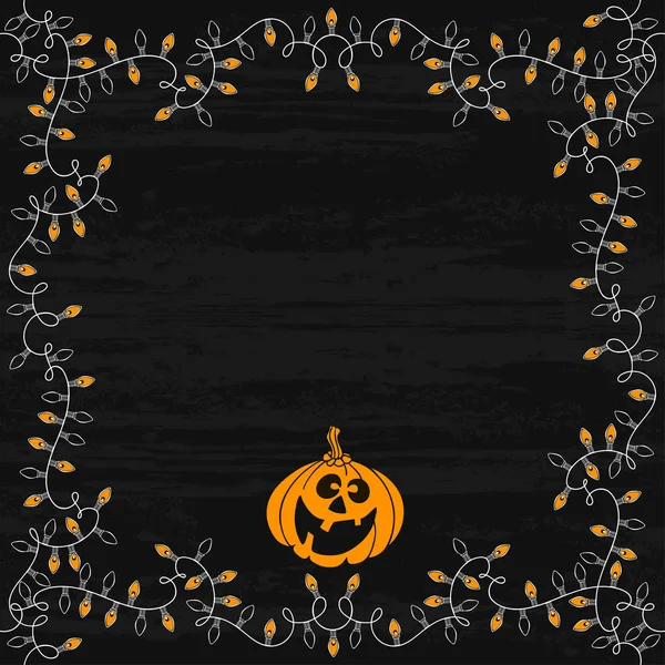 Luces festivas guirnaldas y calabaza — Vector de stock