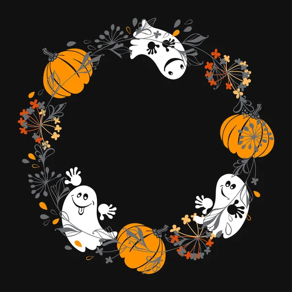 Fantasmas divertidos y calabazas — Vector de stock