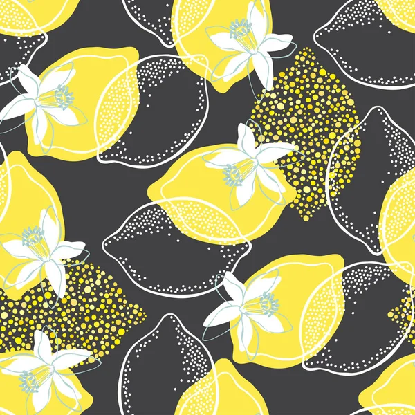 Lemons and blossom pattern — Stock Vector