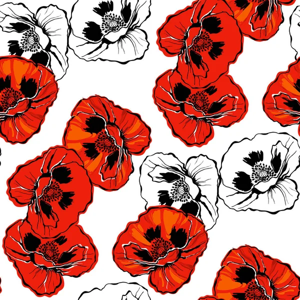 Seamless pattern with poppies — Stock Vector