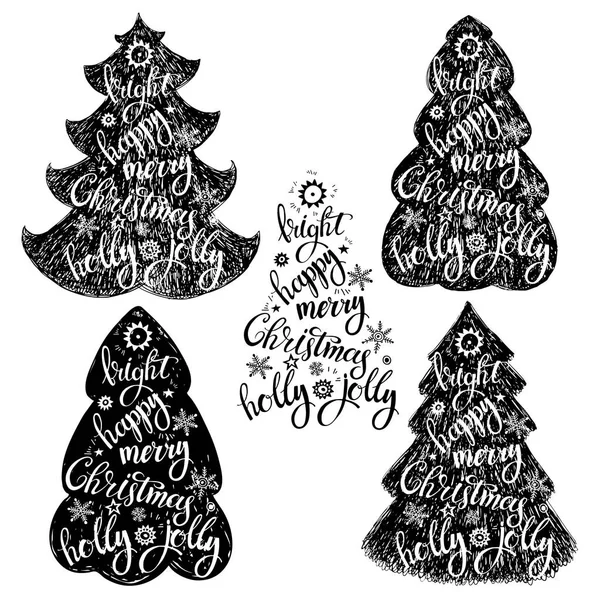 Mots calligraphiques en forme d'arbres de Noël — Image vectorielle