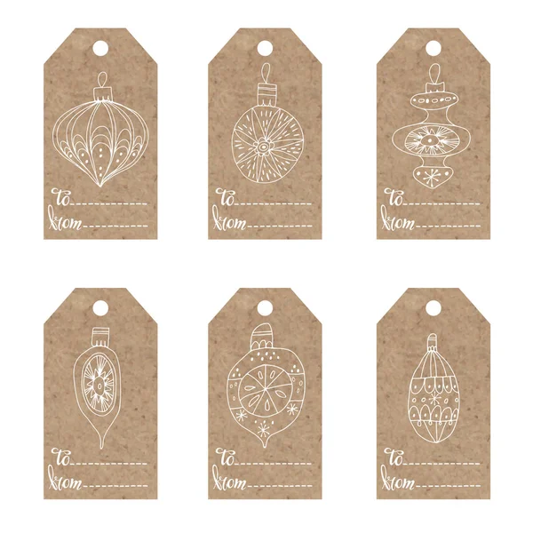 Etiquetas de papel con decoraciones navideñas — Vector de stock