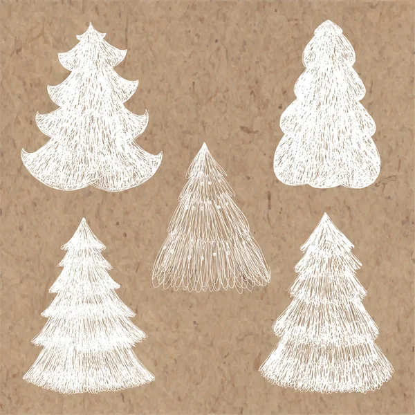 Árboles de Navidad sobre papel kraft . — Archivo Imágenes Vectoriales