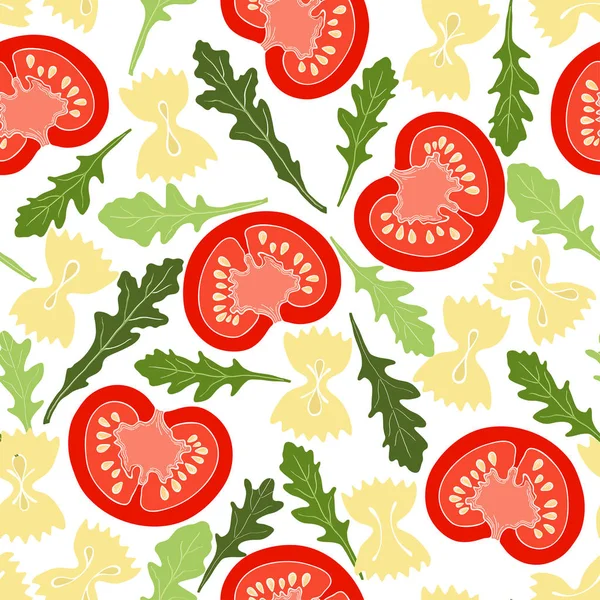 Tomatoes, arugula and pasta farfalle — Stock Vector