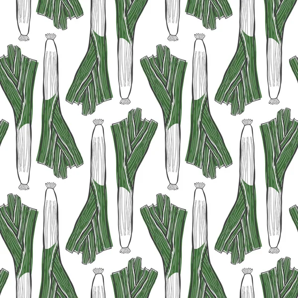 Food art background with leeks. Seamless vector pattern.