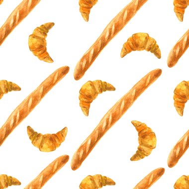 Fransız baget ekmek ve kruvasanlar ile Seamless suluboya modeli 