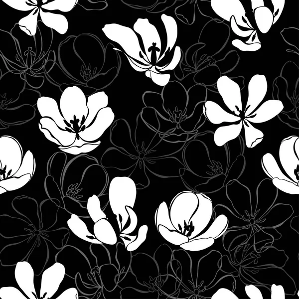 Lale ile çiçek seamless modeli. Tek renkli vektör çizim