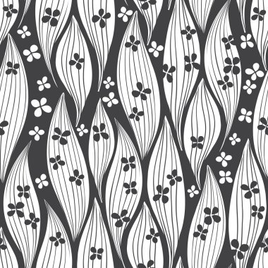 soyut yaprakları ve çiçekleri tek renkli seamless modeli