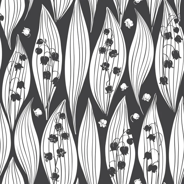 Patrón Monocromo Sin Costura Hojas Abstractas Flores — Archivo Imágenes Vectoriales