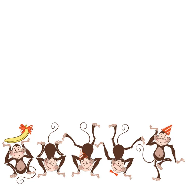 Cartão Festivo Com Macacos Ilustração Vetorial Sobre Fundo Branco — Vetor de Stock
