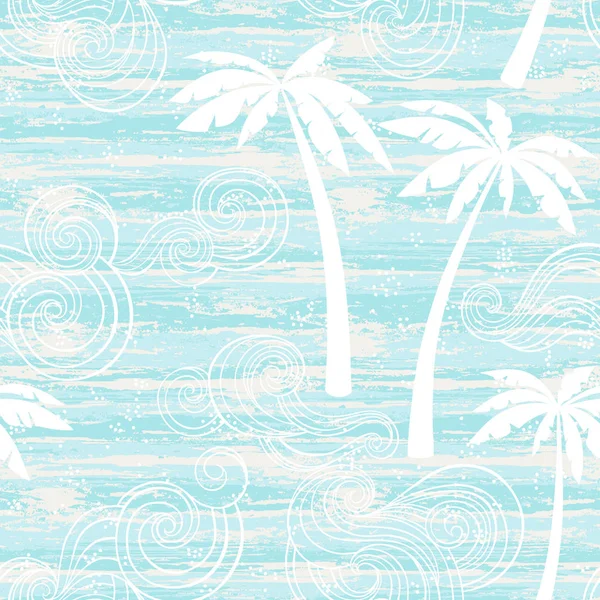 Sommer Nahtloses Muster Mit Tropischen Palmen Und Wellen — Stockvektor
