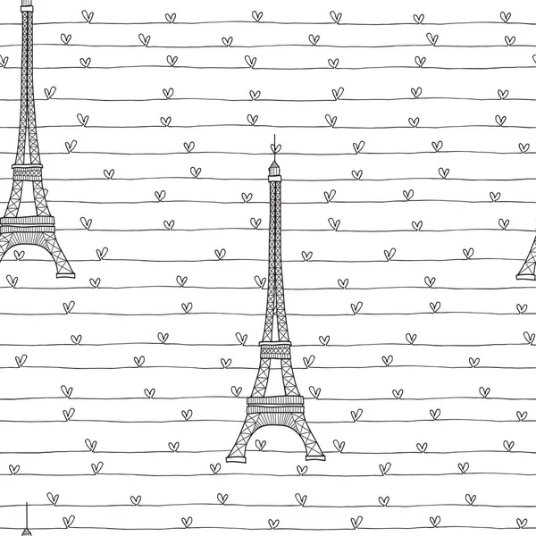 Vzor Bezešvé Eiffelovkou Srdce Bílém Podkladu — Stockový vektor