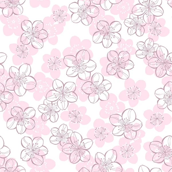 Beyaz Arka Plan Üzerinde Sakura Çiçekli Seamless Modeli — Stok Vektör