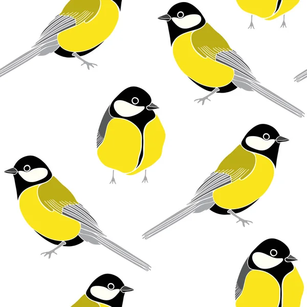 Modèle Sans Couture Avec Des Oiseaux Tomtits Jaunes Isolés Sur — Image vectorielle