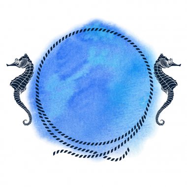 Denizatı, deniz ip, yuvarlak çerçeve ile deniz arka plan. Vektör çizim