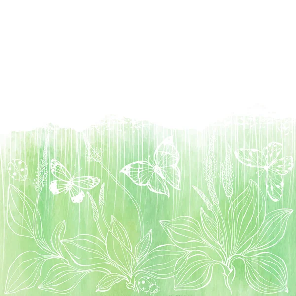 Fond Vectoriel Floral Avec Plantain Insectes Espace Pour Texte — Image vectorielle