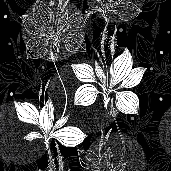 Motif Sans Couture Avec Plantain Cercles Texture Dessinés Main Illustration — Image vectorielle