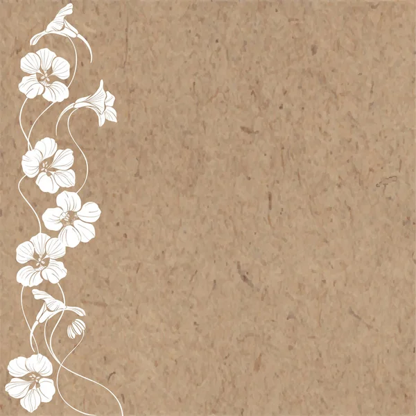 Fundo floral com nastúrcio e espaço para texto em papel kraft. Composição vertical. Vector. Convite, cartão de felicitações ou um elemento para o seu design . — Vetor de Stock