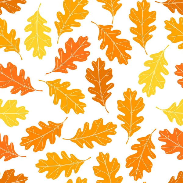 흰 바탕에 오크 잎이 달린 솔기없는 벡터 패턴. 자연의 가을 배경. 실루엣. — 스톡 벡터