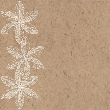 Soyut çiçekli vektör illüstrasyonu, kraft kağıdındaki tasarım elemanı. Davetiye, tebrik kartı..