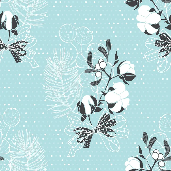 Decoración Floral Invierno Sobre Fondo Azul — Archivo Imágenes Vectoriales