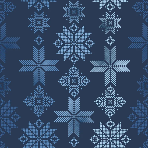 Abstract Winterdecor Donkerblauwe Achtergrond Naadloze Vector Patroon Met Stippen Geometrische — Stockvector