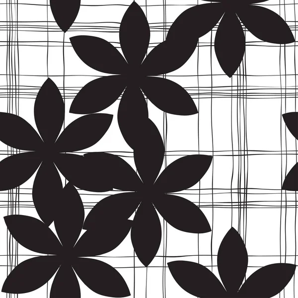 Nature Abstract Background Black White Abstract Flowers Checkered Background — Stock Vector