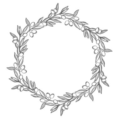 Zeytin arkaplanı. Metin için yeri olan yuvarlak vektör çerçevesi.