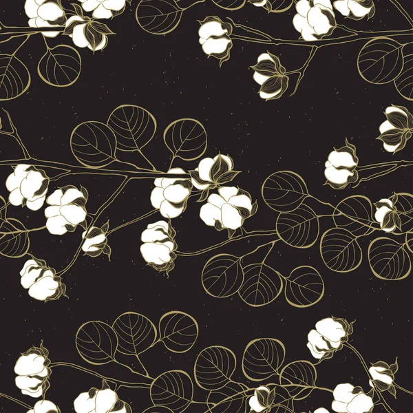 Fond Floral Branches Coton Eucalyptus Modèle Sans Couture Nature Vecteur — Image vectorielle