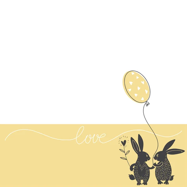 Biglietto Natalizio Romantico Illustrazione Vettoriale Del Fumetto Con Simpatici Conigli — Vettoriale Stock