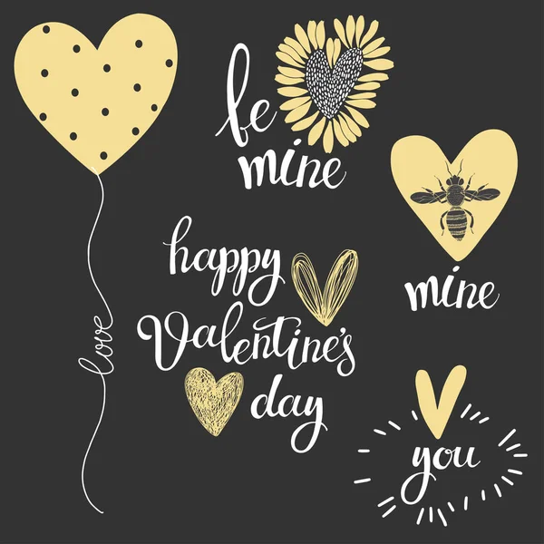 Hand Drawn Vector Set Compositions Valentine Day Lettering Perfect Valentine — Stock Vector