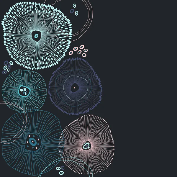 Abstracte achtergrond over een marien thema met plaats voor tekst op zwart. Vector. Perfect voor wenskaarten en uitnodigingen. — Stockvector