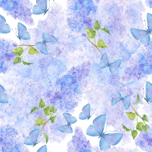 Lilac Butterflies Seamless Watercolor Pattern Art Background — Stock Photo, Image