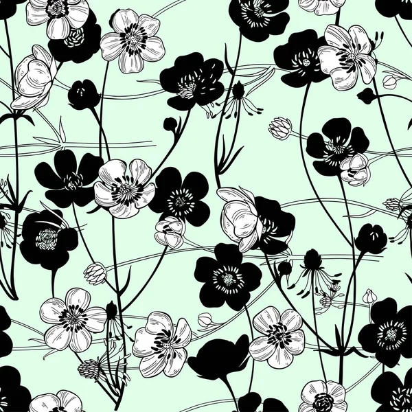 Boterhammen Bloeiende Wilde Bloemen Vector Illustratie Natuur Achtergrond — Stockvector