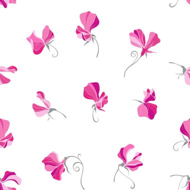 Tatlı bezelye çiçekleriyle dolu sonsuz bir arka plan. Doğa geçmişi. Vektör.