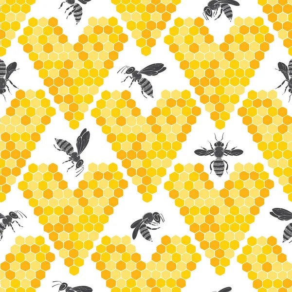 Endless Background Bees Honeycombs Vector — Stock Vector