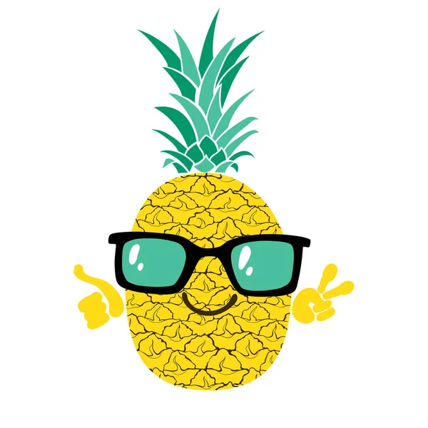 Piña Gafas Sol Ilustración Vectorial Dibujos Animados Blanco — Archivo Imágenes Vectoriales