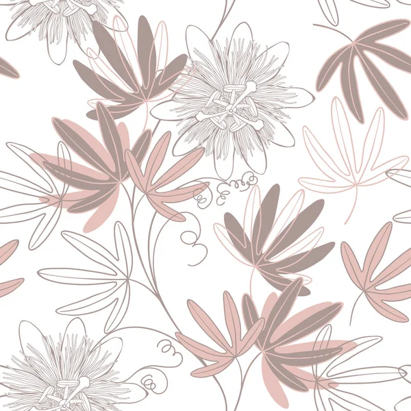 Πασσιφλόρα Floral Φόντο Εικονογράφηση Διανύσματος Μονοχρωμία — Διανυσματικό Αρχείο