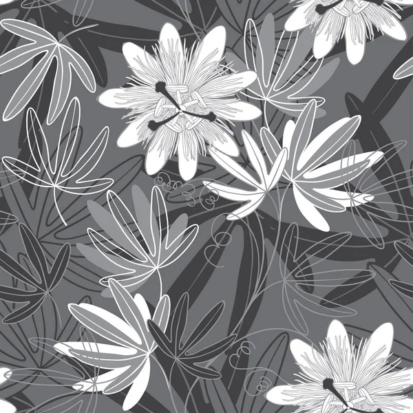 Passionflower Fond Floral Illustration Vectorielle Monochrome — Image vectorielle