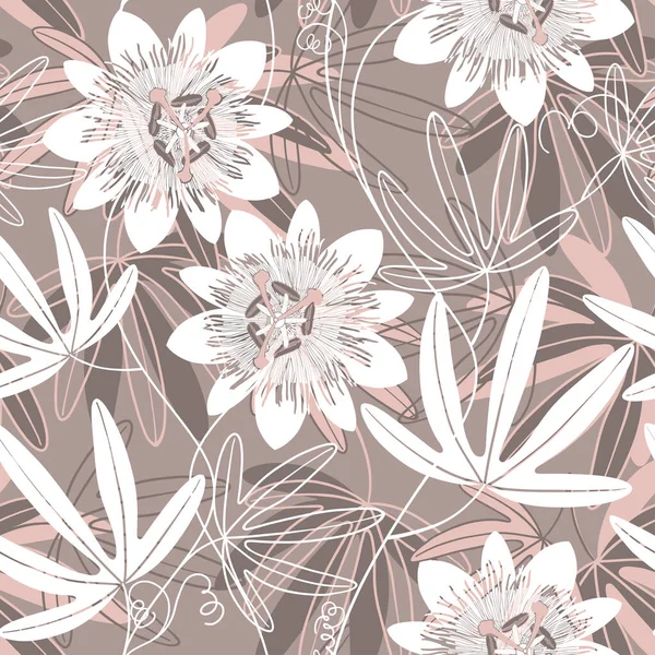 Flor Pasión Fondo Floral Ilustración Vectorial Monocromo — Vector de stock